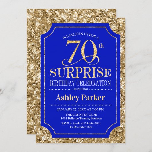 Verrassing 70ste verjaardagsfeestje - Gold Royal B Kaart (Voorkant / Achterkant)
