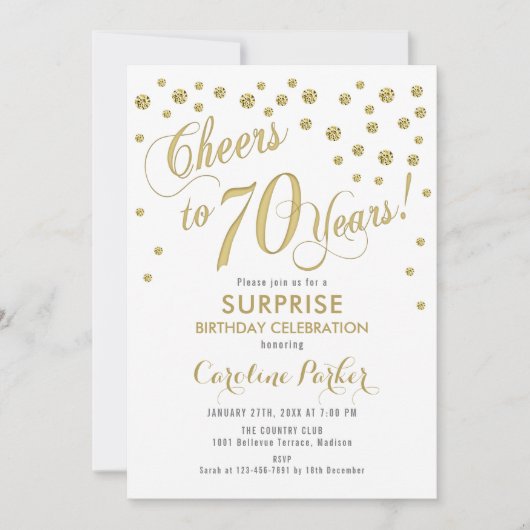 Verrassing 70ste verjaardagsfeestje - Gold White Kaart (Voorkant)