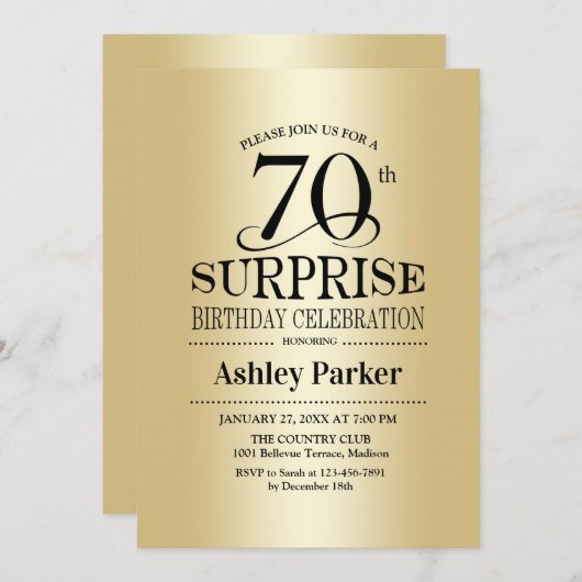 Verrassing 70ste verjaardagsfeestje - Goud Kaart (Voorkant / Achterkant)