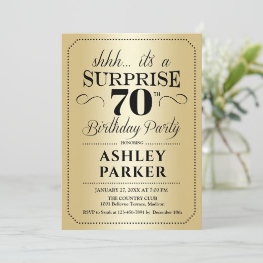 Verrassing 70ste verjaardagsfeestje - Goud Kaart (Staand voorkant)