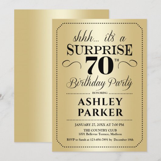 Verrassing 70ste verjaardagsfeestje - Goud Kaart (Voorkant / Achterkant)