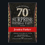 Verrassing 70ste verjaardagsfeestje - Goud Zwart R Kaart<br><div class="desc">Verrassing 70e Verjaardagsfeestuitnodiging Elegant ontwerp in faux glitter goud,  zwart en rood.</div>