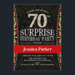 Verrassing 70ste verjaardagsfeestje - Goud Zwart R Kaart<br><div class="desc">Verrassing 70e Verjaardagsfeestuitnodiging Elegant ontwerp in faux glitter goud,  zwart en rood.</div>