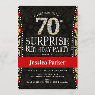 Verrassing 70ste verjaardagsfeestje - Goud Zwart R Kaart