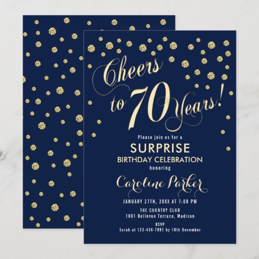 Verrassing 70ste Verjaardagsfeestje - Gouden Marin Kaart (Voorkant / Achterkant)
