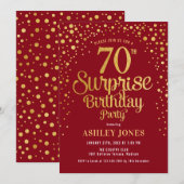 Verrassing 70ste verjaardagsfeestje - Rood & Goud Kaart (Voorkant / Achterkant)