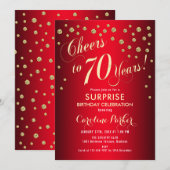 Verrassing 70ste verjaardagsfeestje - rood goud kaart (Voorkant / Achterkant)