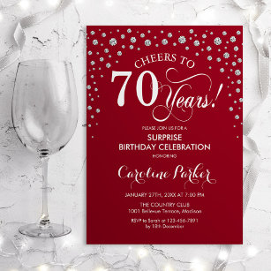 Verrassing 70ste verjaardagsfeestje - rood zilver kaart