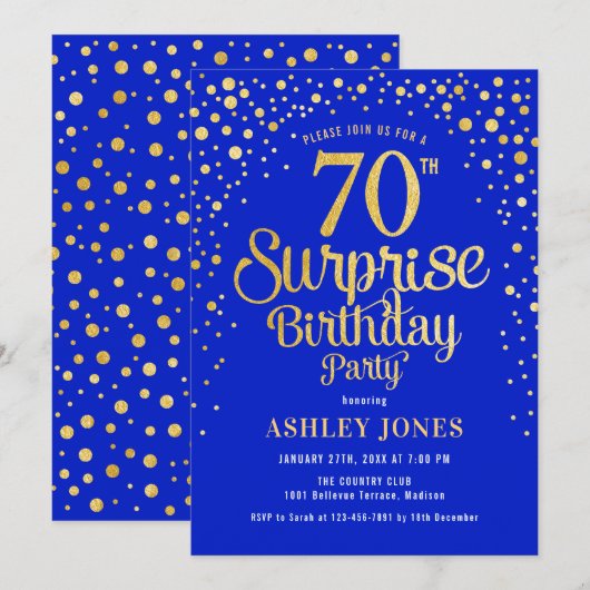 Verrassing 70ste verjaardagsfeestje - Royal Blue & Kaart (Voorkant / Achterkant)