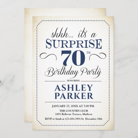 Verrassing 70ste verjaardagsfeestje - Witte Marine Kaart (Voorkant / Achterkant)