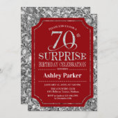 Verrassing 70ste verjaardagsfeestje - zilver rood kaart (Voorkant / Achterkant)
