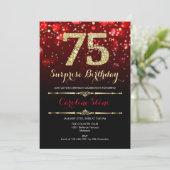 Verrassing 75e verjaardag - Zwart Rood Goud Kaart (Staand voorkant)