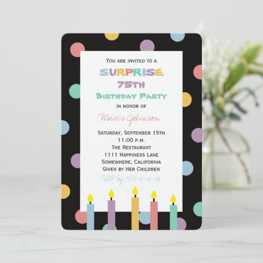 Verrassing 75e Verjaardagsfeestje Kleurrijk en Leu Kaart (Staand voorkant)