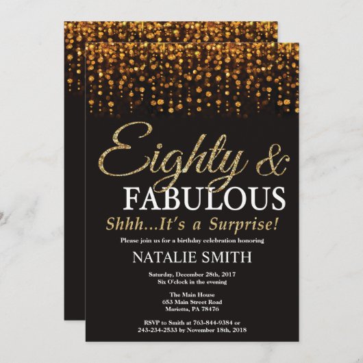 Verrassing 80e verjaardag 80 en fantastisch goud kaart (Voorkant / Achterkant)