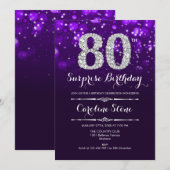 Verrassing 80e Verjaardag - Paarse Zilver Kaart (Voorkant / Achterkant)