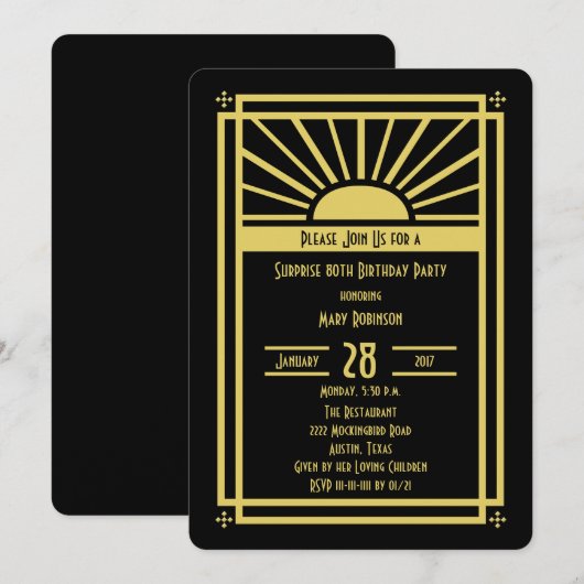 Verrassing 80e verjaardag Party uitnodiging Art De (Voorkant / Achterkant)