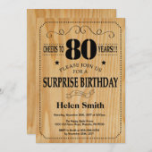 Verrassing 80e verjaardag rustiek hout kaart (Voorkant / Achterkant)