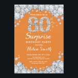 Verrassing 80e verjaardag Sinaasappel en zilveren  Kaart<br><div class="desc">Verrassing 80e verjaardag uitnodiging. Sinaasappel en Zilver Rhinestone Diamond Blauwgroen Turquoise Aqua Achtergrond. Elegante verjaardag Bash uitnodiging. Verjaardag voor volwassenen. Verjaardag vrouwen. Mannen verjaardag. Voor verdere aanpassing klikt u op de knop "Aanpassen" en gebruikt u onze ontwerptool om deze sjabloon te wijzigen.</div>