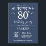 Verrassing 80e verjaardag uitnodiging blauw<br><div class="desc">Verrassing 80e verjaardag uitnodiging met blauwe achtergrond. Verjaardag voor volwassenen. Mannen of vrouwen Bday Uitnodigen. 13e 15e 16e 18e 20e 21e 30e 40e 50e 60e 70e 80e 90e 100e,  elke leeftijd. Voor verdere aanpassing klikt u op de knop "Aanpassen" en gebruikt u onze ontwerptool om deze sjabloon te wijzigen.</div>