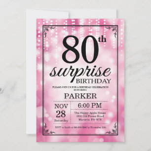 Verrassing 80e verjaardag uitnodiging Roze Glitter