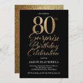 Verrassing 80e verjaardag viering Zwart & Goud Kaart (Voorkant / Achterkant)