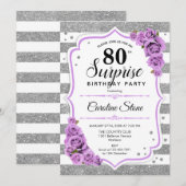 Verrassing 80e Verjaardag - Zilver Wit Paarse Kaart (Voorkant / Achterkant)