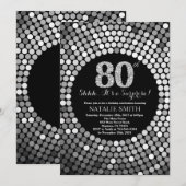Verrassing 80e verjaardag zwart en zilver glitter kaart (Voorkant / Achterkant)
