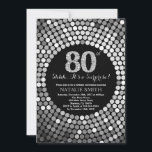 Verrassing 80e verjaardag zwart en zilver glitter kaart<br><div class="desc">Verrassing 80e verjaardag uitnodiging. Zwarte en zilveren glitter. Zilveren diamant. Verjaardagsfeest voor volwassenen. Voor mannen of vrouwen. Voor verdere aanpassing klikt u op de knop "Aanpassen" en gebruikt u onze ontwerptool om deze sjabloon te wijzigen.</div>