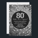 Verrassing 80e verjaardag zwart en zilver glitter kaart<br><div class="desc">Verrassing 80e verjaardag uitnodiging. Zwarte en zilveren glitter. Zilveren diamant. Verjaardagsfeest voor volwassenen. Voor mannen of vrouwen. Voor verdere aanpassing klikt u op de knop "Aanpassen" en gebruikt u onze ontwerptool om deze sjabloon te wijzigen.</div>