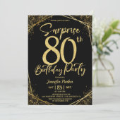 Verrassing 80e Verjaardagsfeestje Chic Zwart & Gou Kaart (Staand voorkant)