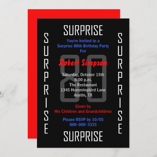 Verrassing 80e Verjaardagsfeestuitnodiging 80 Kaart (Voorkant / Achterkant)