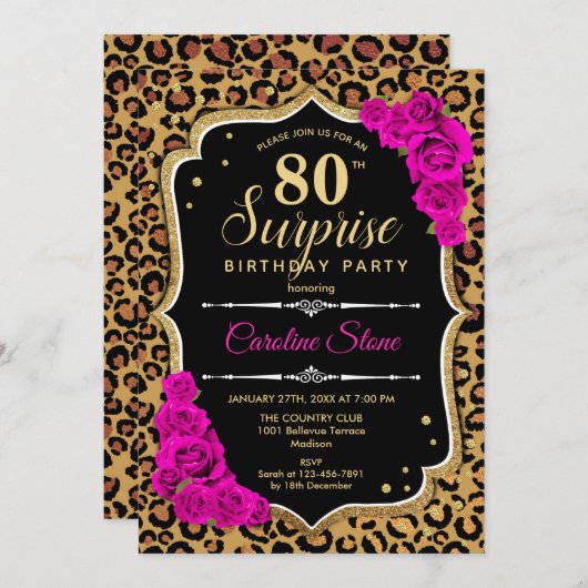 Verrassing 80ste verjaardag - Leopard Zwart Goud R Kaart (Voorkant / Achterkant)