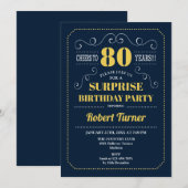 Verrassing 80ste verjaardag - Navy Blue Gold Kaart (Voorkant / Achterkant)