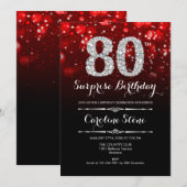 Verrassing 80ste verjaardag - Zwart Rood Zilver Kaart (Voorkant / Achterkant)