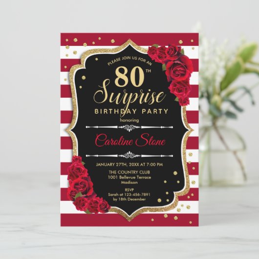 Verrassing 80ste verjaardag - Zwart Wit Rood Kaart (Staand voorkant)