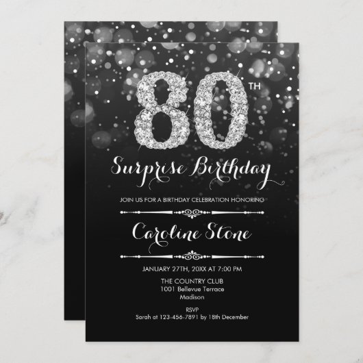 Verrassing 80ste verjaardag - Zwart Zilver Kaart (Voorkant / Achterkant)