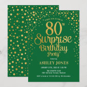 Verrassing 80ste Verjaardagsfeest - Groen & Goud Kaart (Voorkant / Achterkant)