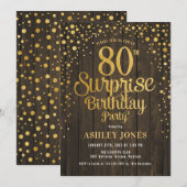 Verrassing 80ste Verjaardagsfeest - Hout & Goud Kaart (Voorkant / Achterkant)