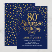 Verrassing 80ste Verjaardagsfeest - Marine & Goud Kaart (Voorkant / Achterkant)
