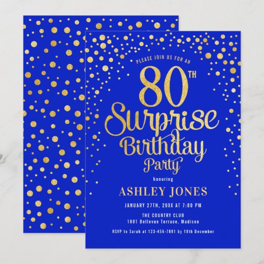 Verrassing 80ste Verjaardagsfeest - Royal Blue & G Kaart (Voorkant / Achterkant)
