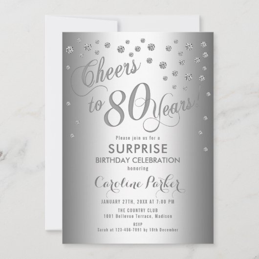 Verrassing 80ste Verjaardagsfeest - Zilver Kaart (Voorkant)