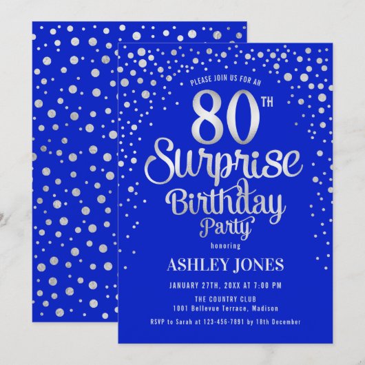 Verrassing 80ste Verjaardagsfeest - Zilver & Konin Kaart (Voorkant / Achterkant)