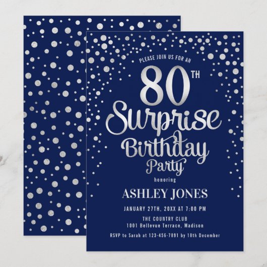 Verrassing 80ste Verjaardagsfeest - Zilver & Marin Kaart (Voorkant / Achterkant)
