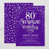 Verrassing 80ste Verjaardagsfeest - Zilver & Paars Kaart (Voorkant / Achterkant)