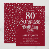 Verrassing 80ste Verjaardagsfeest - Zilver & Rood Kaart (Voorkant / Achterkant)