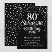 Verrassing 80ste Verjaardagsfeest - Zilver & Zwart Kaart (Voorkant / Achterkant)
