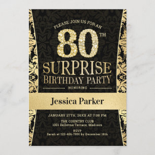 Verrassing 80ste verjaardagsfeestje - Goud Zwart Kaart