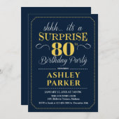 Verrassing 80ste verjaardagsfeestje - Navy Gold Kaart (Voorkant / Achterkant)
