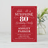 Verrassing 80ste verjaardagsfeestje - rood wit kaart (Staand voorkant)