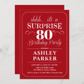 Verrassing 80ste verjaardagsfeestje - rood wit kaart (Voorkant / Achterkant)